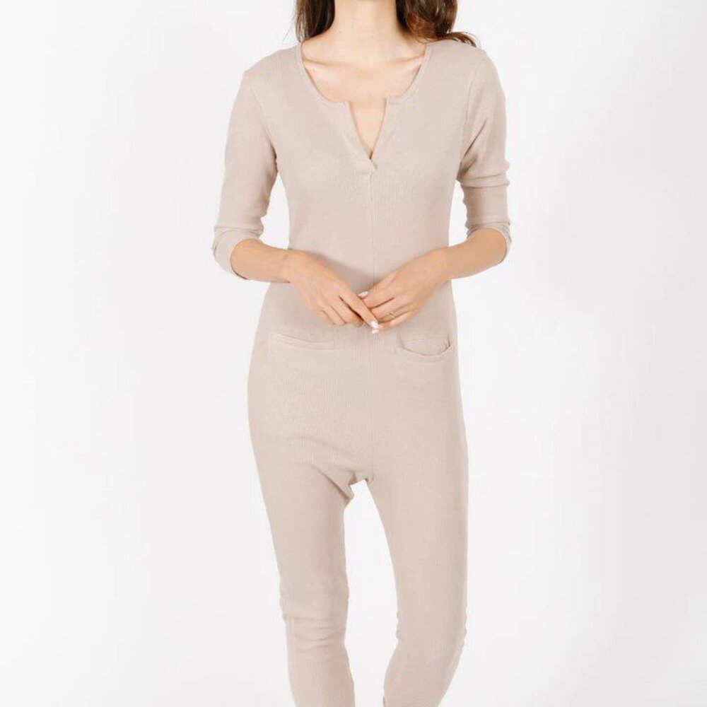 Smash + Tess  Coffee Time Waffle Romper in Fawn  Size Medium